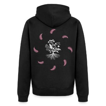 Blumenwurzel & Farn - Dark Botanical - Unisex Premium Bio Zip Hoodie - Schwarz - Hinten - Nico (187cm)