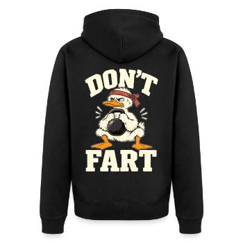 Don't Fart Fitness Ente – Kettlebell Gym Humor - Unisex Premium Bio Zip Hoodie - Schwarz - Hinten - Nico (187cm)