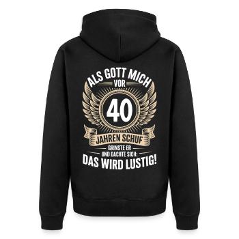 40. Geburtstag, Als Gott mich vor 40 Jahren schuf - Unisex Premium Bio Zip Hoodie - Schwarz - Hinten - Nico (187cm)