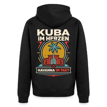 Kuba im Herzen Havanna im Takt - Unisex Premium Bio Zip Hoodie - Schwarz - Hinten - Nico (187cm)