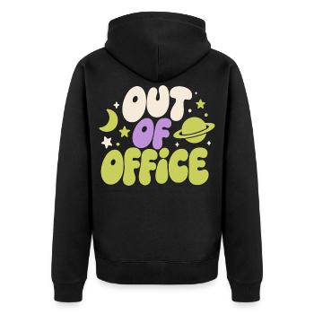 Out of Office – Weltraum-Spruch - Unisex Premium Bio Zip Hoodie - Schwarz - Hinten - Nico (187cm)