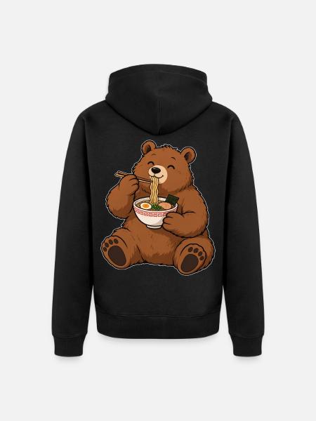 Bär liebt Ramen – Nudeln & Genuss - Unisex Premium Bio Zip Hoodie - Schwarz