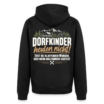 Dorfkinder heulen nicht Landleben - Unisex Premium Bio Zip Hoodie - Schwarz - Hinten - Nico (187cm)