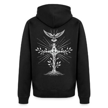 Heilig-Geist-Taubenkreuz - Unisex Premium Bio Zip Hoodie - Schwarz - Hinten - Nico (187cm)