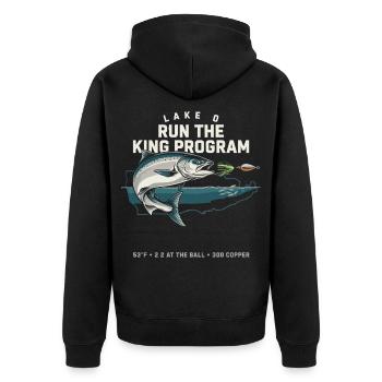 Lake Q Königfisch Lauf-Programm - Unisex Premium Bio Zip Hoodie - Schwarz - Hinten - Nico (187cm)