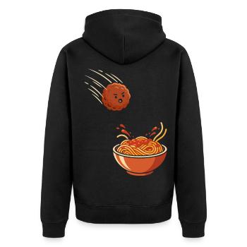 Fearless Meatball vs. Spaghetti - Unisex Premium Bio Zip Hoodie - Schwarz - Hinten - Nico (187cm)