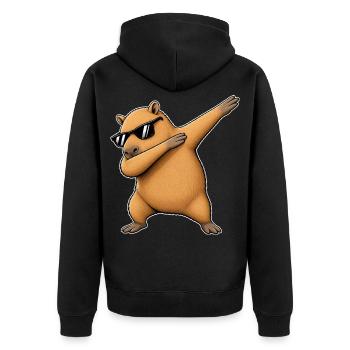 Dabbing Capybara mit Sonnenbrille - Unisex Premium Bio Zip Hoodie - Schwarz - Hinten - Nico (187cm)