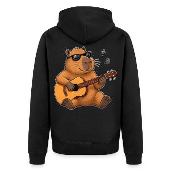 Capybara mit Gitarre – Musik & Chill - Unisex Premium Bio Zip Hoodie - Schwarz - Hinten - Nico (187cm)