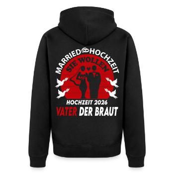 Hochzeit Married 2026 Vater der Braut Ringe - Unisex Premium Bio Zip Hoodie - Schwarz - Hinten - Nico (187cm)