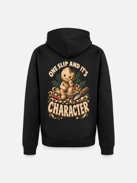 Holzschnitzerei One Slip And Its Character - Unisex Premium Bio Zip Hoodie - Schwarz