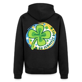 Glücksbringer - Glücksklee - Du schaffst das! - Unisex Premium Bio Zip Hoodie - Schwarz - Hinten - Nico (187cm)