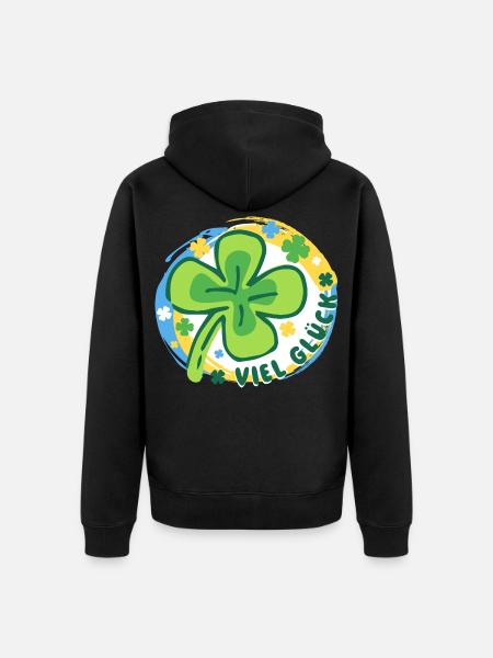 Viel Glück – Kleeblatt - bunter Glücksbringer - Unisex Premium Bio Zip Hoodie - Schwarz