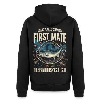 Great Lakes First Mate Salmon - Unisex Premium Bio Zip Hoodie - Schwarz - Hinten - Nico (187cm)
