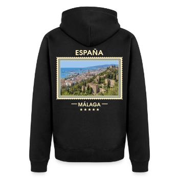 Spanien Málaga Vintage Reisemarke - Unisex Premium Bio Zip Hoodie - Schwarz - Hinten - Nico (187cm)