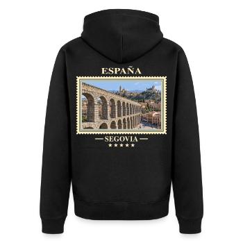 Spanien Segovia Vintage Reisemarke - Unisex Premium Bio Zip Hoodie - Schwarz - Hinten - Nico (187cm)