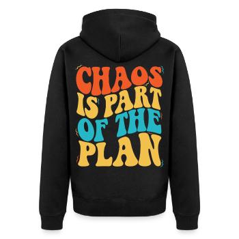 Chaos Is Part of the Plan - Unisex Premium Bio Zip Hoodie - Schwarz - Hinten - Nico (187cm)