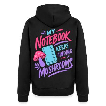 Notizbuch findet immer Pilze - Unisex Premium Bio Zip Hoodie - Schwarz - Hinten - Nico (187cm)