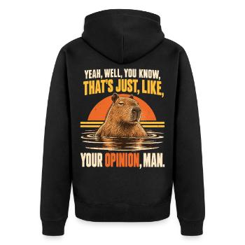 Capybara – Your Opinion Man | Sarkasmus - Unisex Premium Bio Zip Hoodie - Schwarz - Hinten - Nico (187cm)