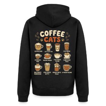 KaffeeKatzen Kollektion - Unisex Premium Bio Zip Hoodie - Schwarz - Hinten - Nico (187cm)