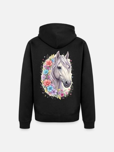 Blumiger Pferdekopf Pastell - Unisex Premium Bio Zip Hoodie - Schwarz