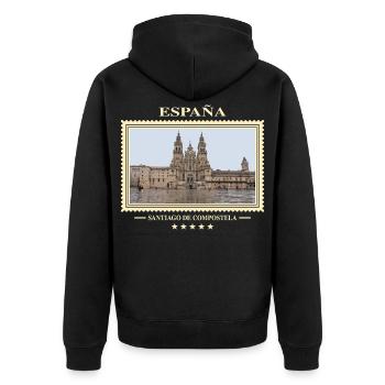 Spanien Santiago de Compostela Vintage Reisemarke - Unisex Premium Bio Zip Hoodie - Schwarz - Hinten - Nico (187cm)