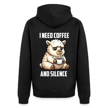 I Need Coffee and Silence Alpaka lama Alpakahalter - Unisex Premium Bio Zip Hoodie - Schwarz - Hinten - Nico (187cm)
