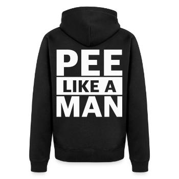 Pee Like a Man – Lustiger Spruch - Unisex Premium Bio Zip Hoodie - Schwarz - Hinten - Nico (187cm)
