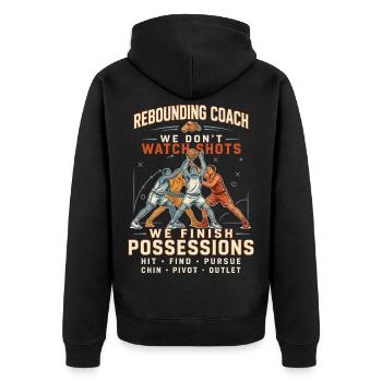 Rebounding Coach – Wir Beenden Possessions - Unisex Premium Bio Zip Hoodie - Schwarz - Hinten - Nico (187cm)