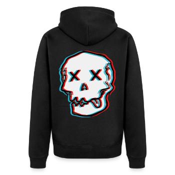 Schwindel Glitch Schädel - Unisex Premium Bio Zip Hoodie - Schwarz - Hinten - Nico (187cm)