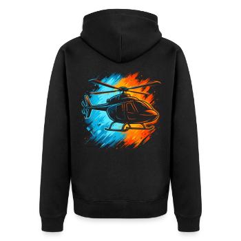 Hubschrauber Pilot Jungen Herren Helikopter Kinder - Unisex Premium Bio Zip Hoodie - Schwarz - Hinten - Nico (187cm)