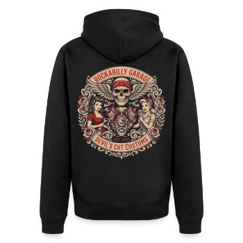 Rockabilly Skull Garage Roses - Unisex Premium Bio Zip Hoodie - Schwarz - Hinten - Nico (187cm)