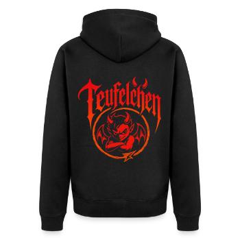 Teufel oder Engel Teufelchen - Unisex Premium Bio Zip Hoodie - Schwarz - Hinten - Nico (187cm)