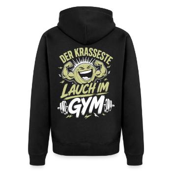 Der krasseste Lauch im Gym - Unisex Premium Bio Zip Hoodie - Schwarz - Hinten - Nico (187cm)