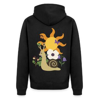 Naturfreunde · Schnecke · Sonne · Schmetterling - Unisex Premium Bio Zip Hoodie - Schwarz - Hinten - Nico (187cm)