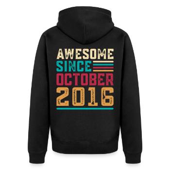 Großartig seit Oktober 2016, 10-jährigem Jubiläum - Unisex Premium Bio Zip Hoodie - Schwarz - Hinten - Nico (187cm)