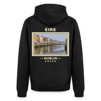 Irland Dublin Vintage Reisemarke - Unisex Premium Bio Zip Hoodie - Schwarz - Hinten - Nico (187cm)