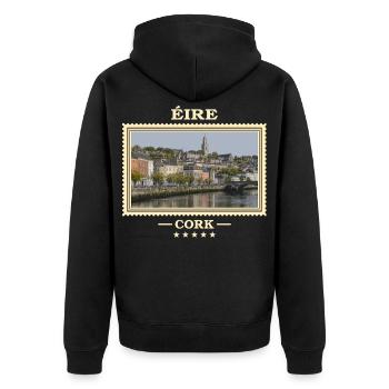 Irland Cork Vintage Reisemarke - Unisex Premium Bio Zip Hoodie - Schwarz - Hinten - Nico (187cm)