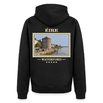 Irland Waterford Vintage Reisemarke - Unisex Premium Bio Zip Hoodie - Schwarz - Hinten - Nico (187cm)