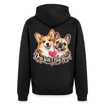 Corgi und Frenchie - Unisex Premium Bio Zip Hoodie - Schwarz - Hinten - Nico (187cm)