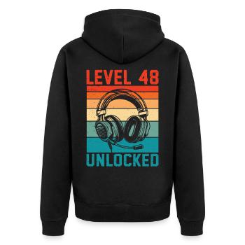 48. Geburtstag Level 48 unlocked - Unisex Premium Bio Zip Hoodie - Schwarz - Hinten - Nico (187cm)