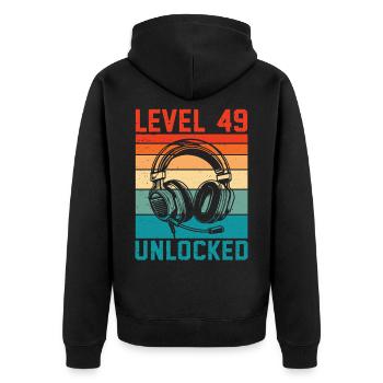 49. Geburtstag Level 49 unlocked - Unisex Premium Bio Zip Hoodie - Schwarz - Hinten - Nico (187cm)