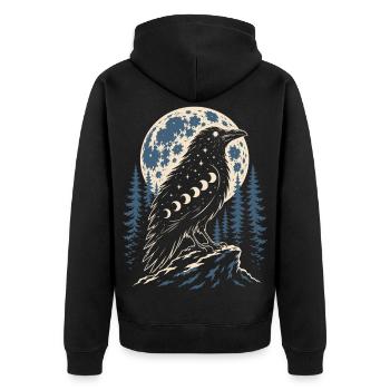 Nordischer Rabe mit Mondphasen Symbol - Unisex Premium Bio Zip Hoodie - Schwarz - Hinten - Nico (187cm)