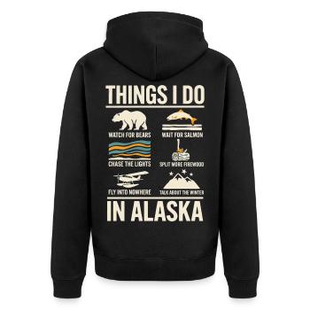 Dinge, die ich in Alaska tue: Bären beobachten - Unisex Premium Bio Zip Hoodie - Schwarz - Hinten - Nico (187cm)