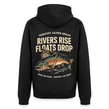 Flussforelle Angler-Design - Unisex Premium Bio Zip Hoodie - Schwarz - Hinten - Nico (187cm)