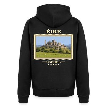 Irland Cashel Vintage Reisemarke - Unisex Premium Bio Zip Hoodie - Schwarz - Hinten - Nico (187cm)