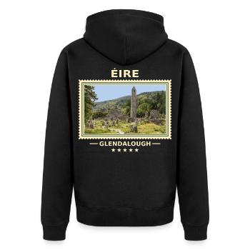 Irland Glendalough Vintage Reisemarke - Unisex Premium Bio Zip Hoodie - Schwarz - Hinten - Nico (187cm)