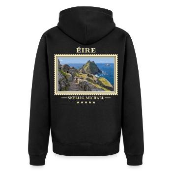 Irland Skellig Michael Vintage Reisemarke - Unisex Premium Bio Zip Hoodie - Schwarz - Hinten - Nico (187cm)