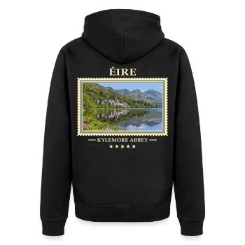 Irland Kylemore Abbey Vintage Reisemarke - Unisex Premium Bio Zip Hoodie - Schwarz - Hinten - Nico (187cm)