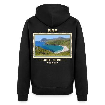 Irland Achill Island Vintage Reisemarke - Unisex Premium Bio Zip Hoodie - Schwarz - Hinten - Nico (187cm)