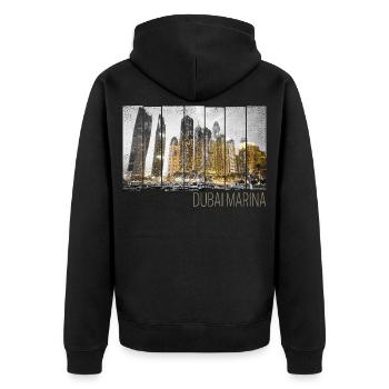 Dubai Marina in VAE Skyline Vintage Panorama - Unisex Premium Bio Zip Hoodie - Schwarz - Hinten - Nico (187cm)